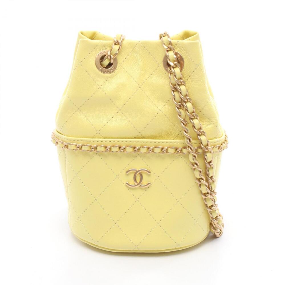 Chanel Matelasse Bucket Shoulder Bag Leather Yellow Tone